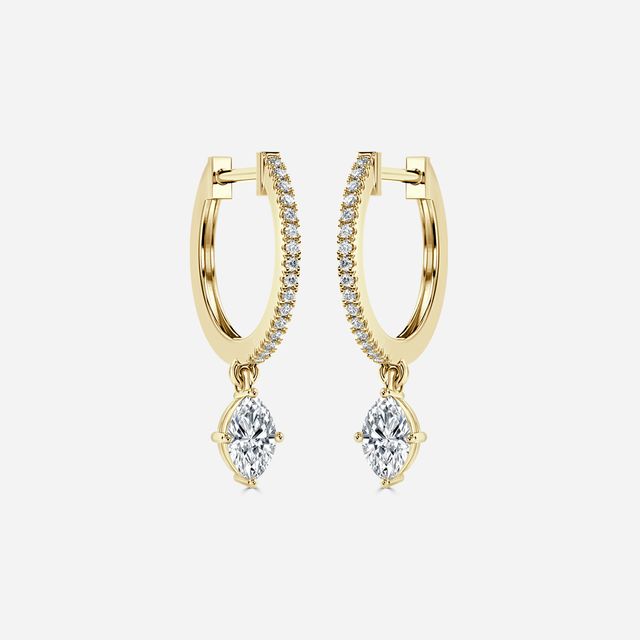Sia Marquise Diamond Hoop Earrings In Yellow Gold