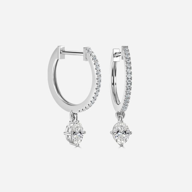 Sia Oval Diamond Hoop Earring In White Gold