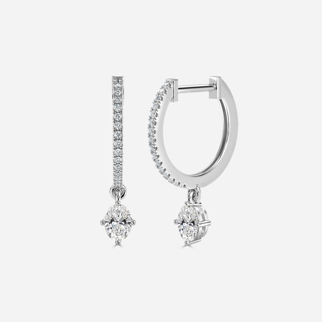 Sia Oval Diamond Hoop Earring In White Gold