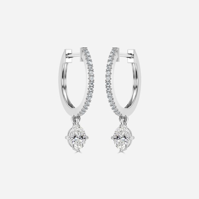 Sia Oval Diamond Hoop Earring In White Gold