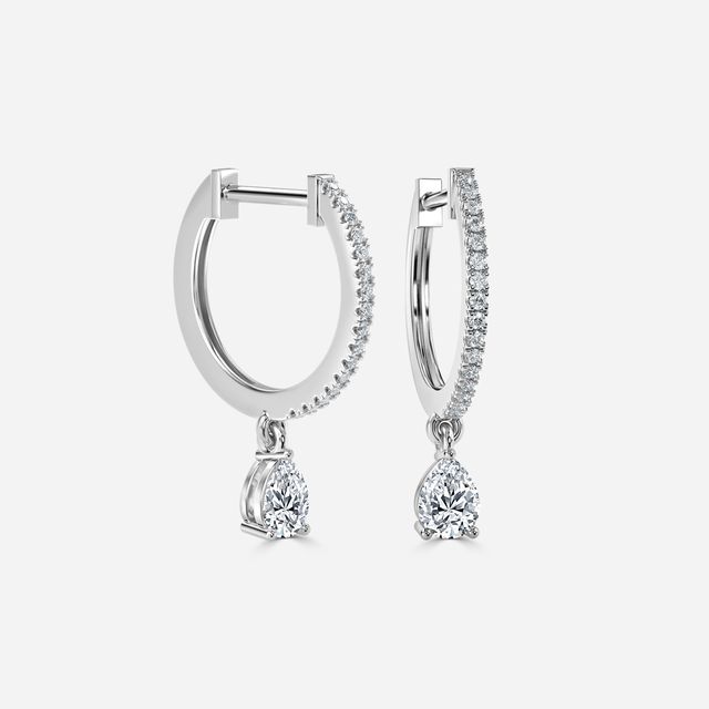 Sia Pear Diamond Hoop Earrings In White Gold