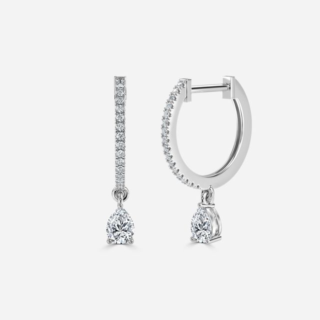 Sia Pear Diamond Hoop Earrings In White Gold