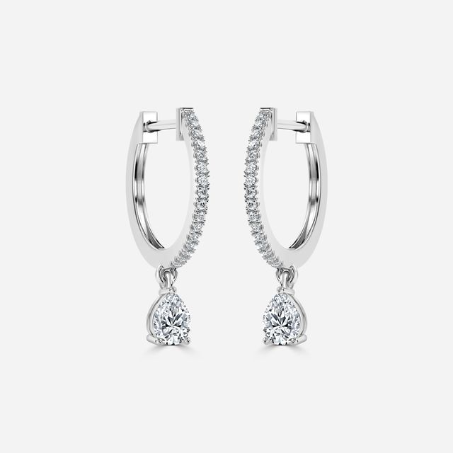 Sia Pear Diamond Hoop Earrings In White Gold