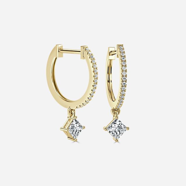 Sia Princess Diamond Hoop Earrings In Yellow Gold