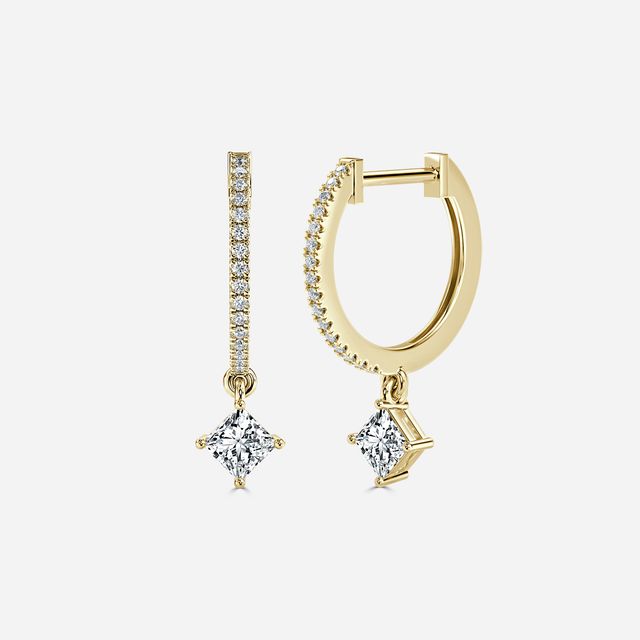 Sia Princess Diamond Hoop Earrings In Yellow Gold