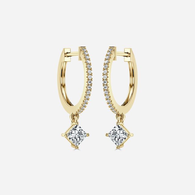 Sia Princess Diamond Hoop Earrings In Yellow Gold