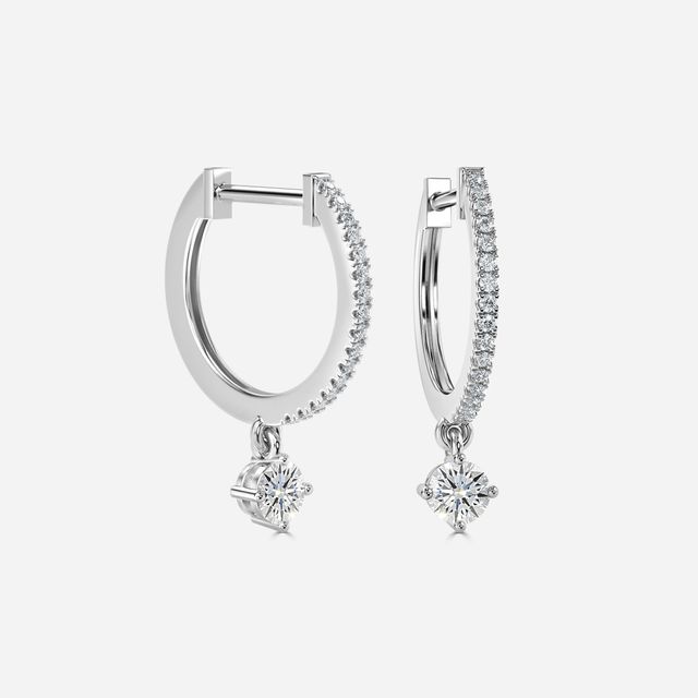 Sia Round Diamond Hoop Earrings In White Gold
