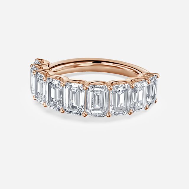 Emerald Diamond Half Eternity Ring In Rose Gold
