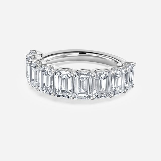 Emerald Diamond Half Eternity Ring In Platinum