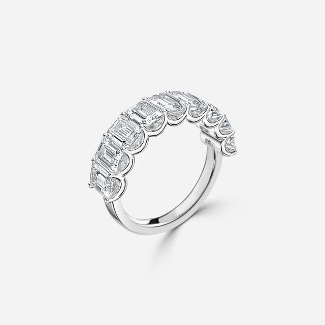 Emerald Diamond Half Eternity Ring In Platinum