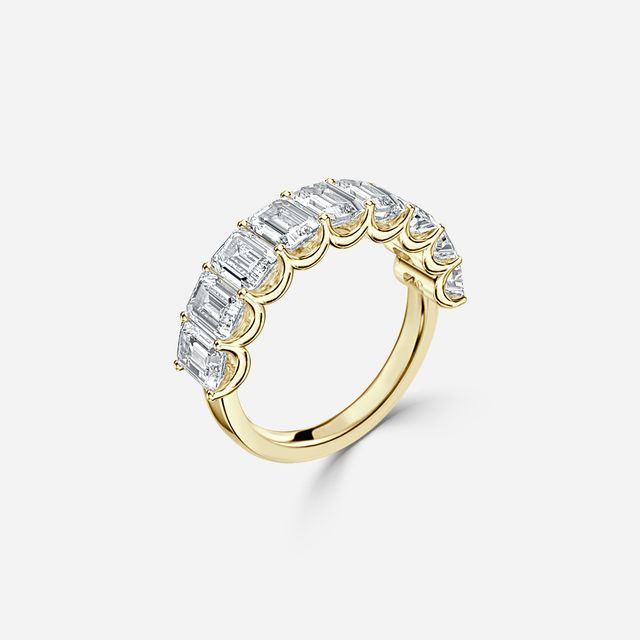 Emerald Diamond Half Eternity Ring In Yellow Gold