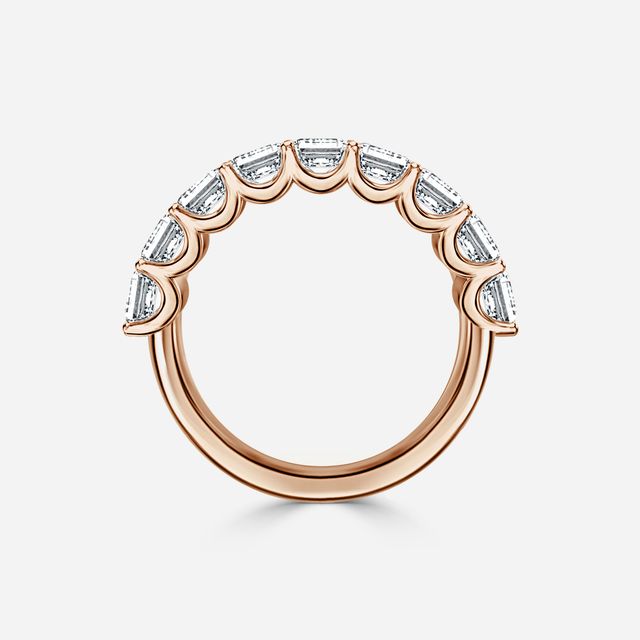 Emerald Diamond Half Eternity Ring In Rose Gold