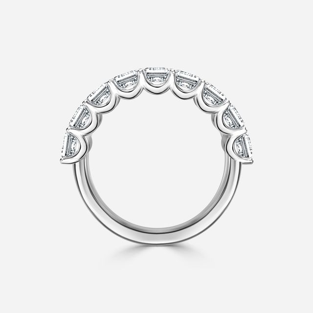 Emerald Diamond Half Eternity Ring In Platinum