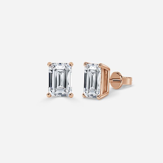 Emerald Cut Diamond Stud Earrings In Rose Gold