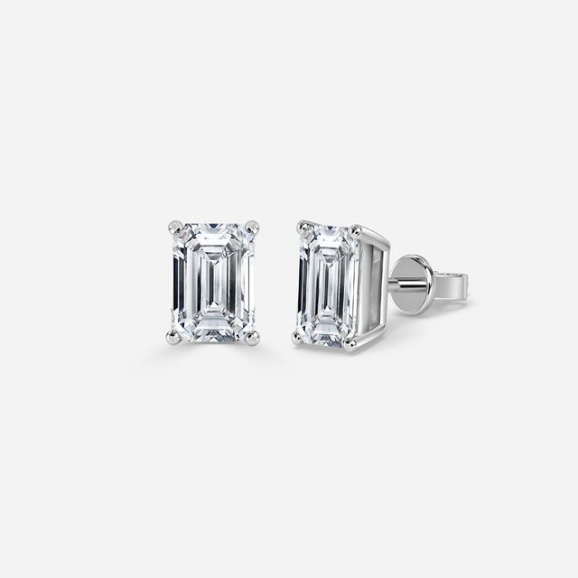 Emerald Diamond Stud Earrings In White Gold