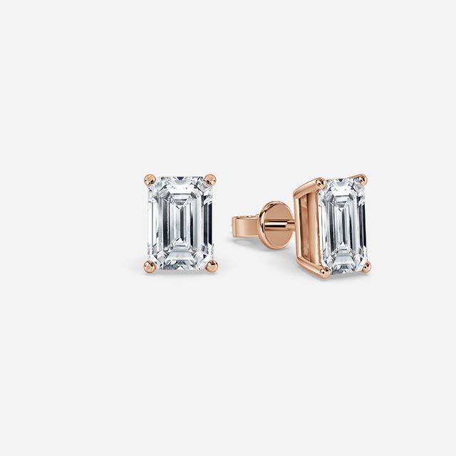 Emerald Cut Diamond Stud Earrings In Rose Gold