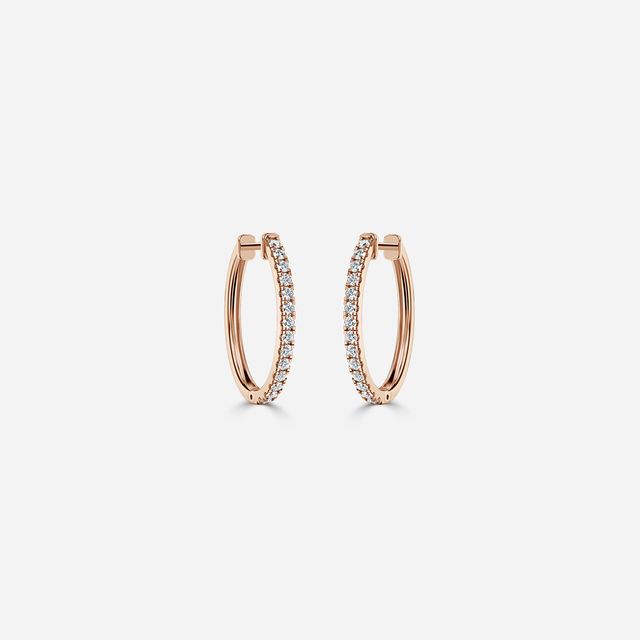 Semi Set Diamond Hoop Earrings In Rose Gold