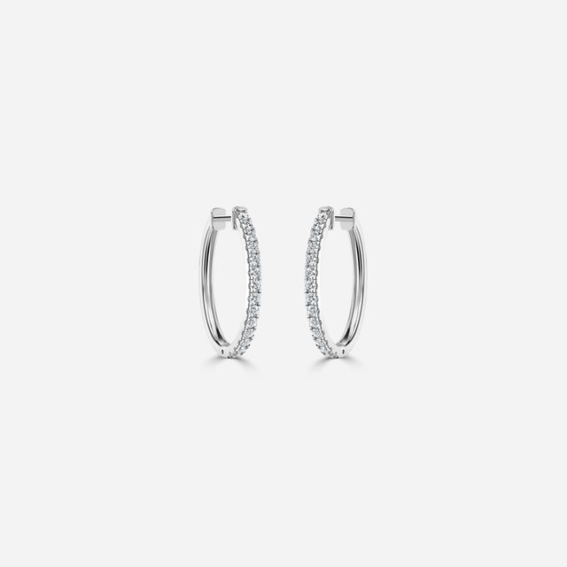 Semi Set Diamond Hoop Earrings In White Gold
