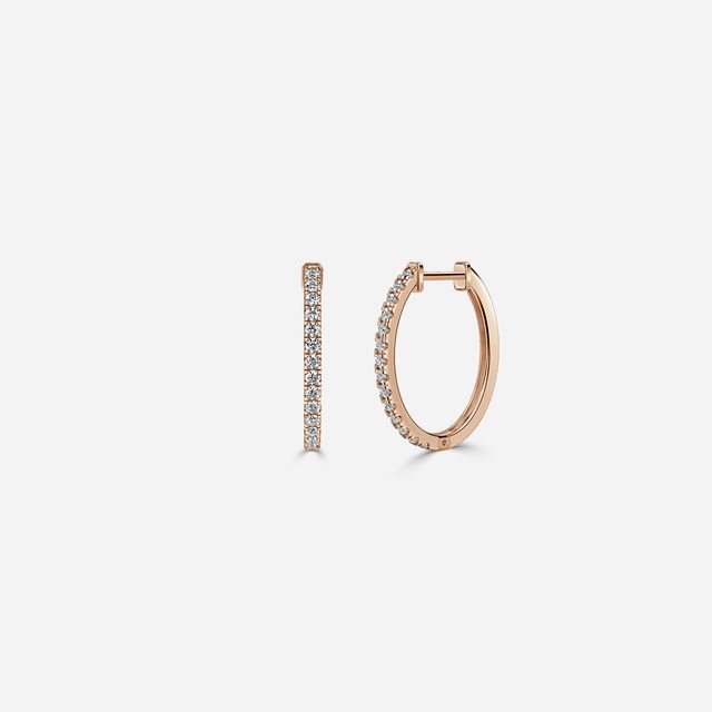 Semi Set Diamond Hoop Earrings In Rose Gold