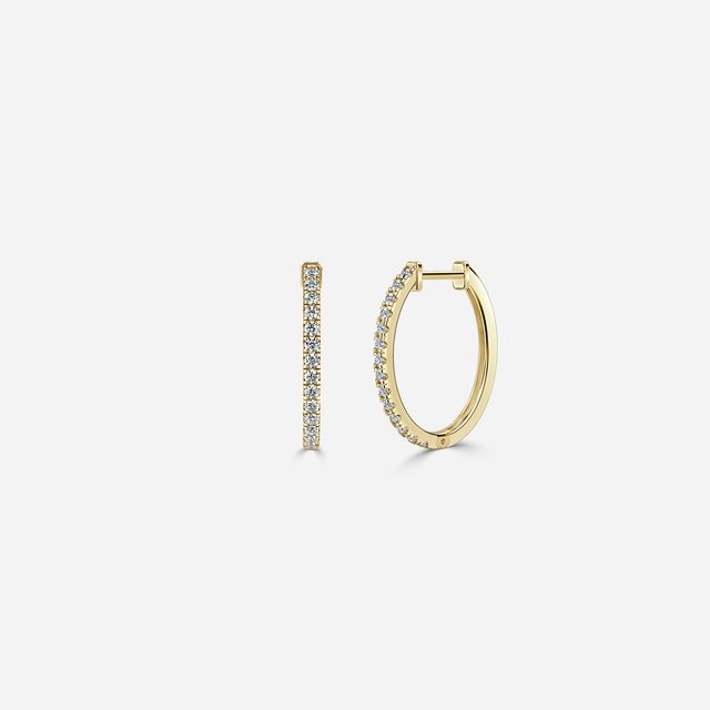Semi Set Diamond Hoop Earrings In Yellow Gold