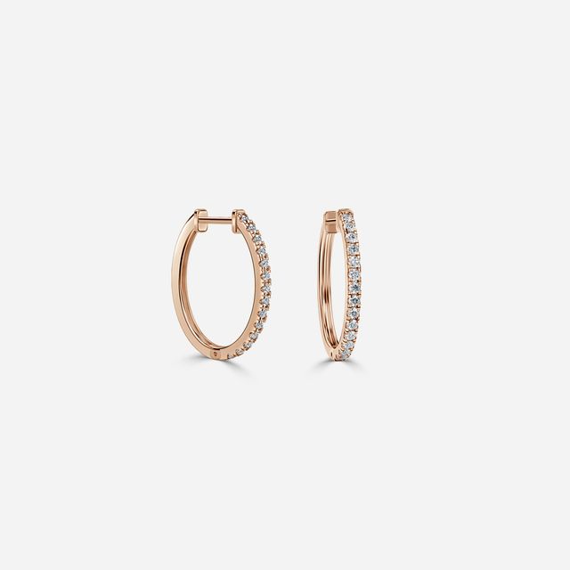 Semi Set Diamond Hoop Earrings In Rose Gold
