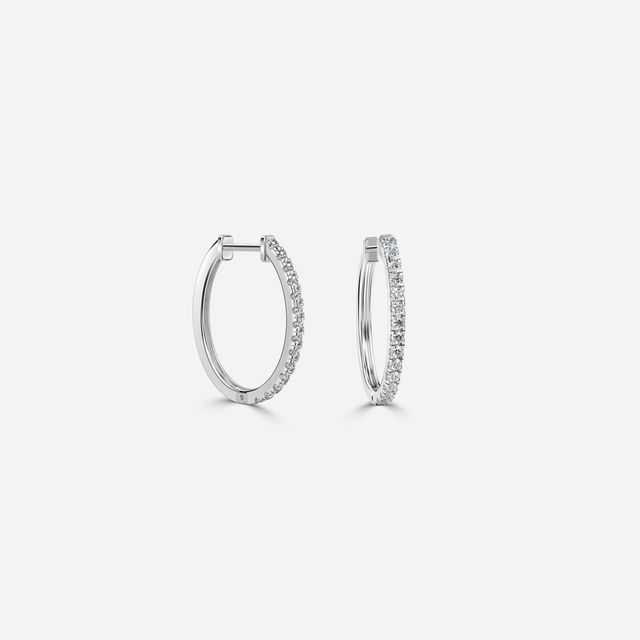Semi Set Diamond Hoop Earrings In White Gold