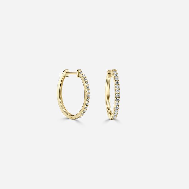 Semi Set Diamond Hoop Earrings In Yellow Gold