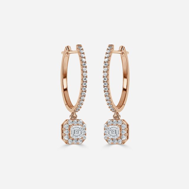 Rosée Asscher Diamond Earrings In Rose Gold