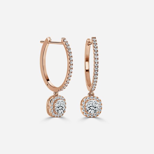 Rosée Cushion Diamond Earrings In Rose Gold
