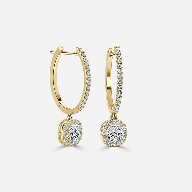 Rosée Cushion Diamond Earrings In Yellow Gold