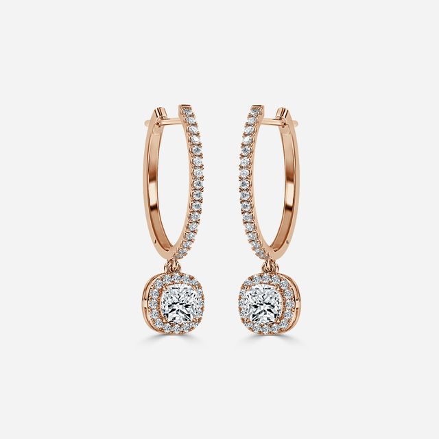 Rosée Cushion Diamond Earrings In Rose Gold