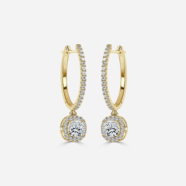 Rosée Cushion Diamond Earrings In Yellow Gold