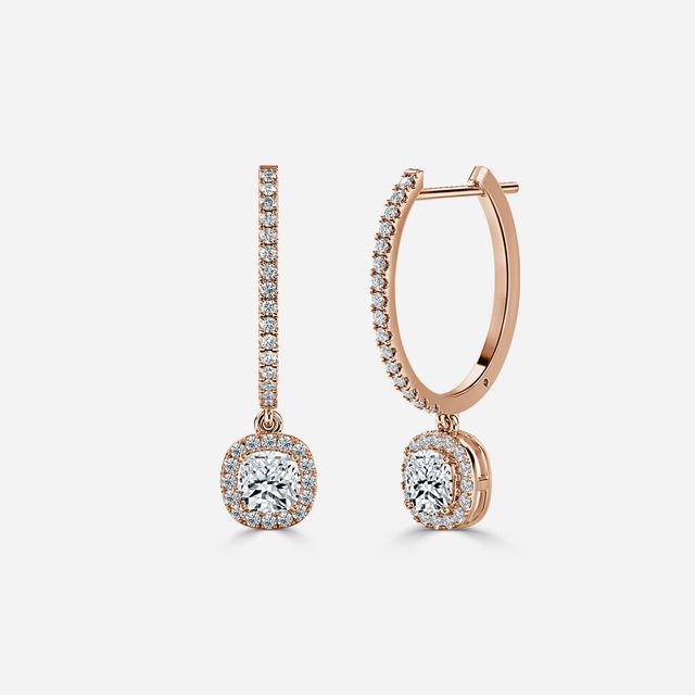 Rosée Cushion Diamond Earrings In Rose Gold