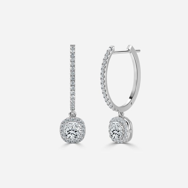 Rosée Cushion Earrings In White Gold
