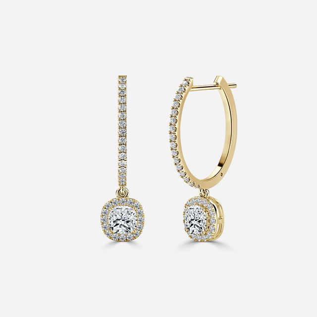 Rosée Cushion Diamond Earrings In Yellow Gold
