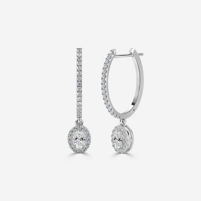 Rosée Oval Diamond Earrings In White Gold