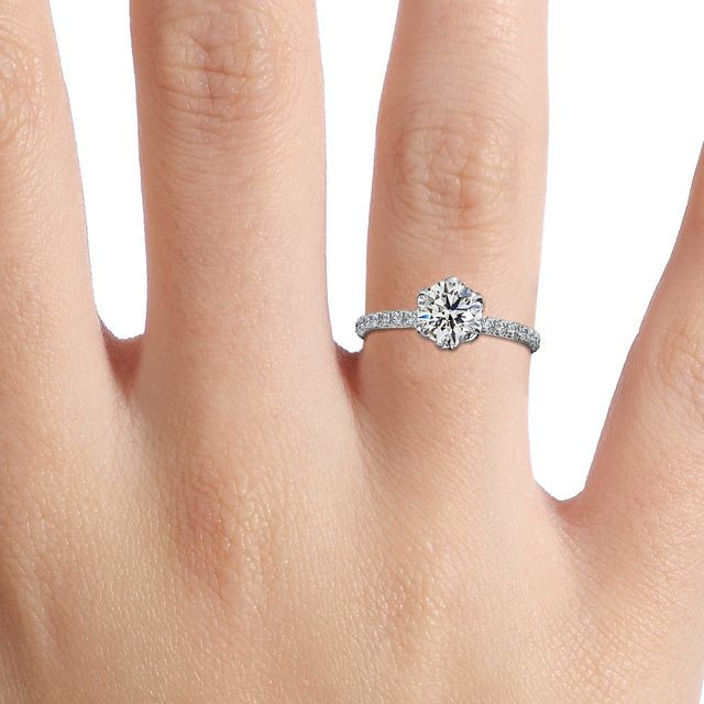 Bloom Six Prong White Gold Dainty Engagement Ring