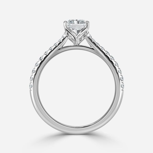 Platinum Petite Pave Flower Engagement Ring