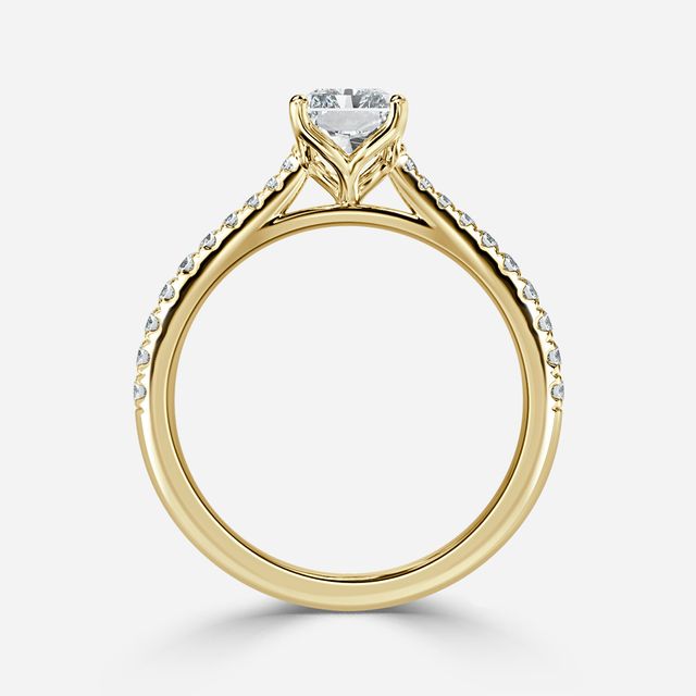 Yellow Gold Petite Pave Flower Engagement Ring