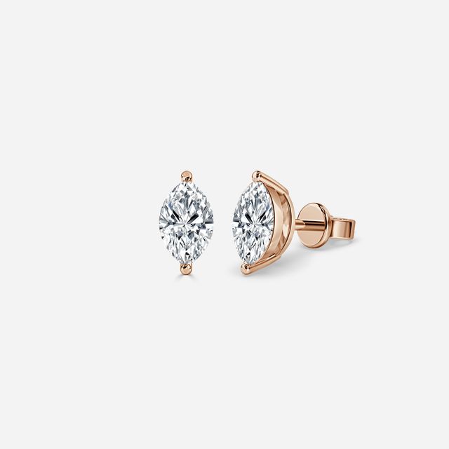 Marquise Cut Diamond Stud Earrings In Rose Gold