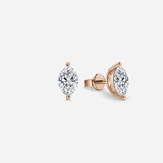 Marquise Cut Diamond Stud Earrings In Rose Gold