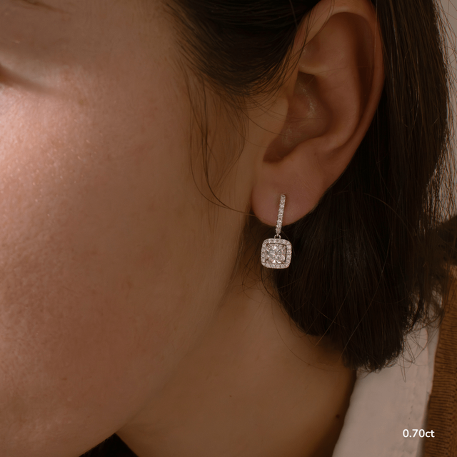 Rosée Cushion Earrings In White Gold
