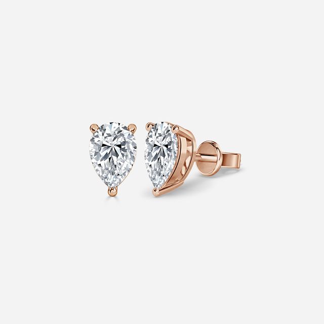 Pear Cut Diamond Stud Earrings In Rose Gold