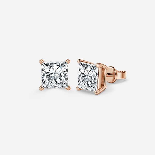 Princess Diamond Stud Earrings In Rose Gold