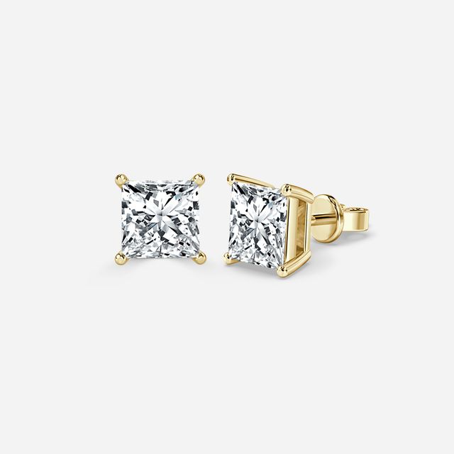 Princess Cut Diamond Stud Earrings In Yellow Gold