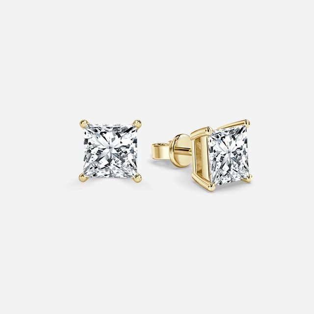 Princess Diamond Stud Earrings Yellow Gold
