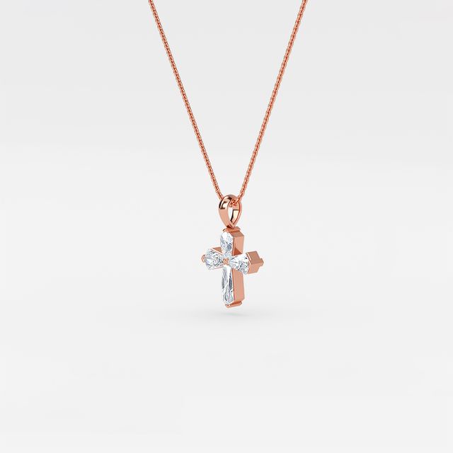 Diamond Cross Pendant In Rose Gold