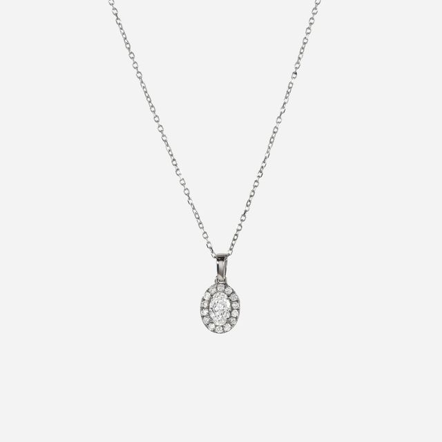 Oval Diamond Halo Pendant In White Gold