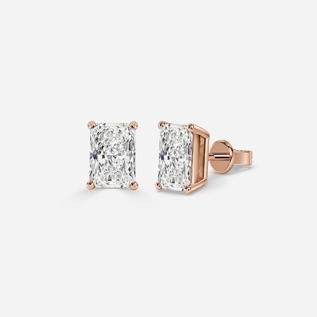 Radiant Cut Diamond Stud Earrings In Rose Gold