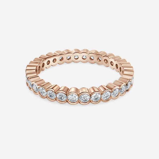 Round Brilliant Cut, Semi Rub Over Set Eternity Ring In Rose Gold